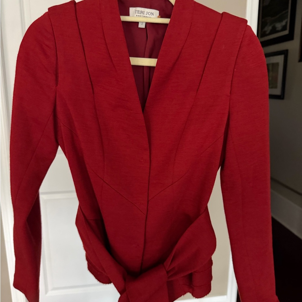 Teri Jon Crimson Red Knot-Front Tailored Blazer - size 2